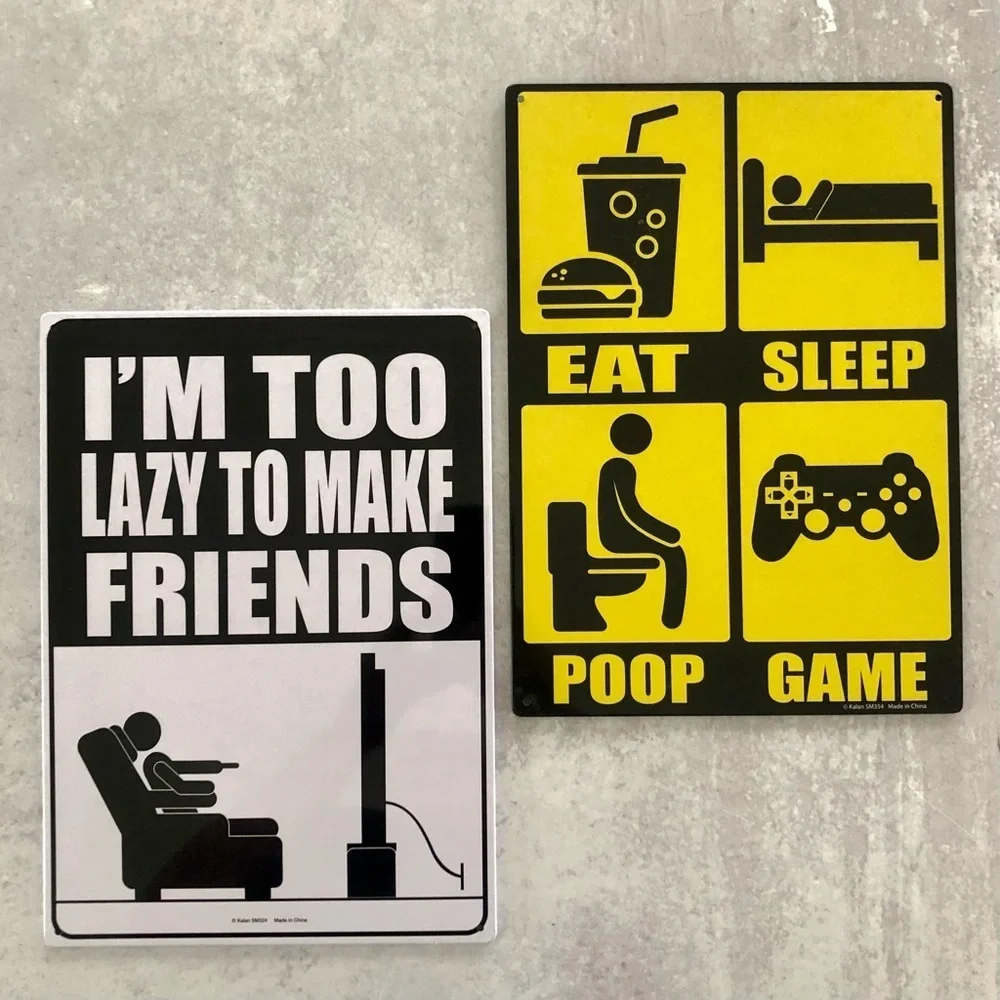 Gamer Graphic Tin Signs Decor 2 pc Bundle for College Dorm, Teen Room, Man Cave